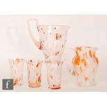 A 1930s Art Deco Czechoslovakian Spatter glass lemonade set decorated with red and white spots