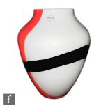 A large contemporary Italian Murano glass vase by C. Nason, of ovoid form decorated with red,