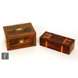 A 19th Century French rosewood glove box with satinwood bands and plated mounts named 'Gants',