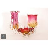 Three pieces of post war Czechoslovakian sommerso glass by Josef Hospodka for Chribska, all with a