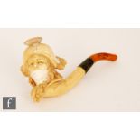 A late 19th Century carved meerschaum pipe modeled as a masked female or Highway women wearing a