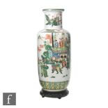 A 19th Century Chinese famille verte rouleau vase, the cylindrical body extending to a ribbed neck