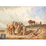 FOLLOWER OF ROWLAND HENRY HILL (1873-1952) - Ploughing - changing the horses, watercolour, framed,