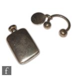 Two item of Sterling silver a horseshoe shaped key ring and a small cushioned rectangular scent