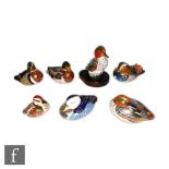 Seven Royal Crown Derby bird paperweights to include Carolina Duck, Teal, Bakewell Duckling