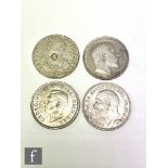 Four George III to George VI crowns 1792 counter stamped crown, also 1902, 1935 and 1937. (4)