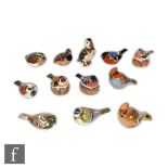Twelve Royal Crown Derby bird paperweights to include Chaffinch Nesting exclusively made for the