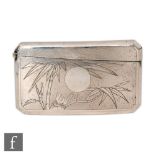 An early 20th Century Chinese silver clapperboard card case with engraved bamboo decoration,