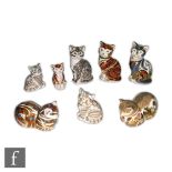 Eight Royal Crown Derby Cat paperweights to include Fireside Cat, made exclusively for Peter Jones