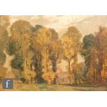 ENGLISH SCHOOL (EARLY 20TH CENTURY) - A row of poplar trees, oil on board, framed, 25cm x 34cm,