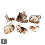 Six Royal Crown Derby paperweights comprising Water Buffalo, Lion Cub specially commissioned for