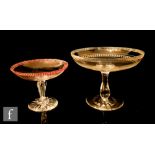 Two 19th century crystal glass comports, one by Molineaux Webb with red mitre cut rim and panel
