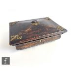 A 19th Century Palais Royal sewing box fitted with mother of pearl tools to include scissors,