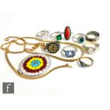 A small parcel lot of assorted jewellery to include nine silver and other rings, two gold plated