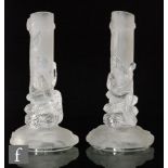 A pair of late 19th Century pressed glass vases by Baccarat each modelled as a bamboo stem with