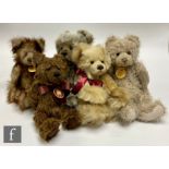 Five Charlie Bears teddy bears, Mason (CB094334), brown plush with frosted tips, height 38cm,