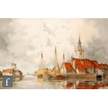 LOUIS VAN STAATEN (Norris Fowler-Willatt 1859-1924): A Dutch estuary scene with windmill and