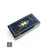 A 19th Century gold pique work rectangular snuff box, decorated with a bouquet of flowers and two