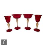 A pair of later 20th Century Venetian glass pedestal comports or champagnes by Vecchia Murano with