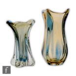 A post war Mstisov Pizzicato glass vase designed by Hana Machovská, of organic sleeve form, with
