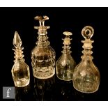 A group of four early to mid 19th century decanters to include William IV decanter with printie