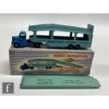 A Dinky 982 Pullmore Car Transporter diecast model with mid blue cab and hubs and light blue