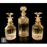 A Regency octagonal spirit decanter with vertical and horizontal mitre cuttings and a band of