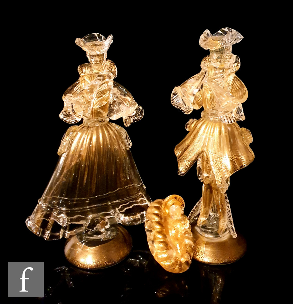 A pair of later 20th Century Venetian Murano glass figures of a lady and gentleman in period style
