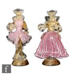 A pair of mid 20th Century Venetian Murano figures, in the manner of Toffalo, of a dandy and his