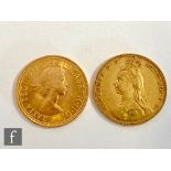 A Victorian Jubilee head full sovereign dated 1887, with an Elizabeth II full sovereign dated