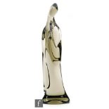 An Italian Murano glass sculpture in the form of a stylised lady in robes with long hair,