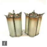 A pair of 1940's wall lights of four divisioned form, height 24cm. (2)