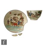 A late 18th Century Worcester teabowl and saucer decorated in the enamel Red Bull pattern, with