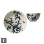 An 18th Century Worcester blue and white teabowl decorated in the Prunus Root pattern, painters