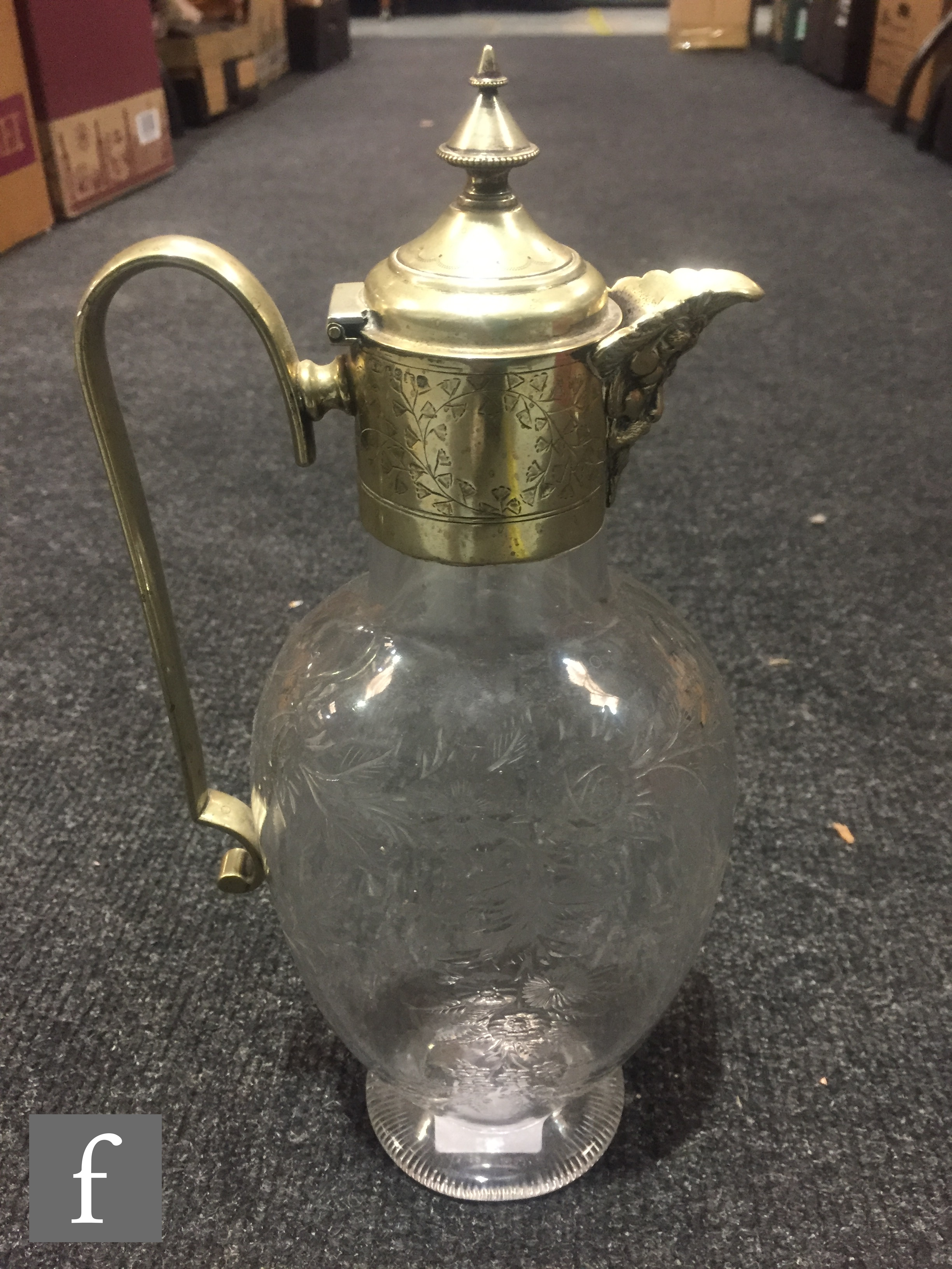 A late 19th Century Stourbridge clear crystal claret jug, possibly Stevens & Williams, of footed, - Image 2 of 7