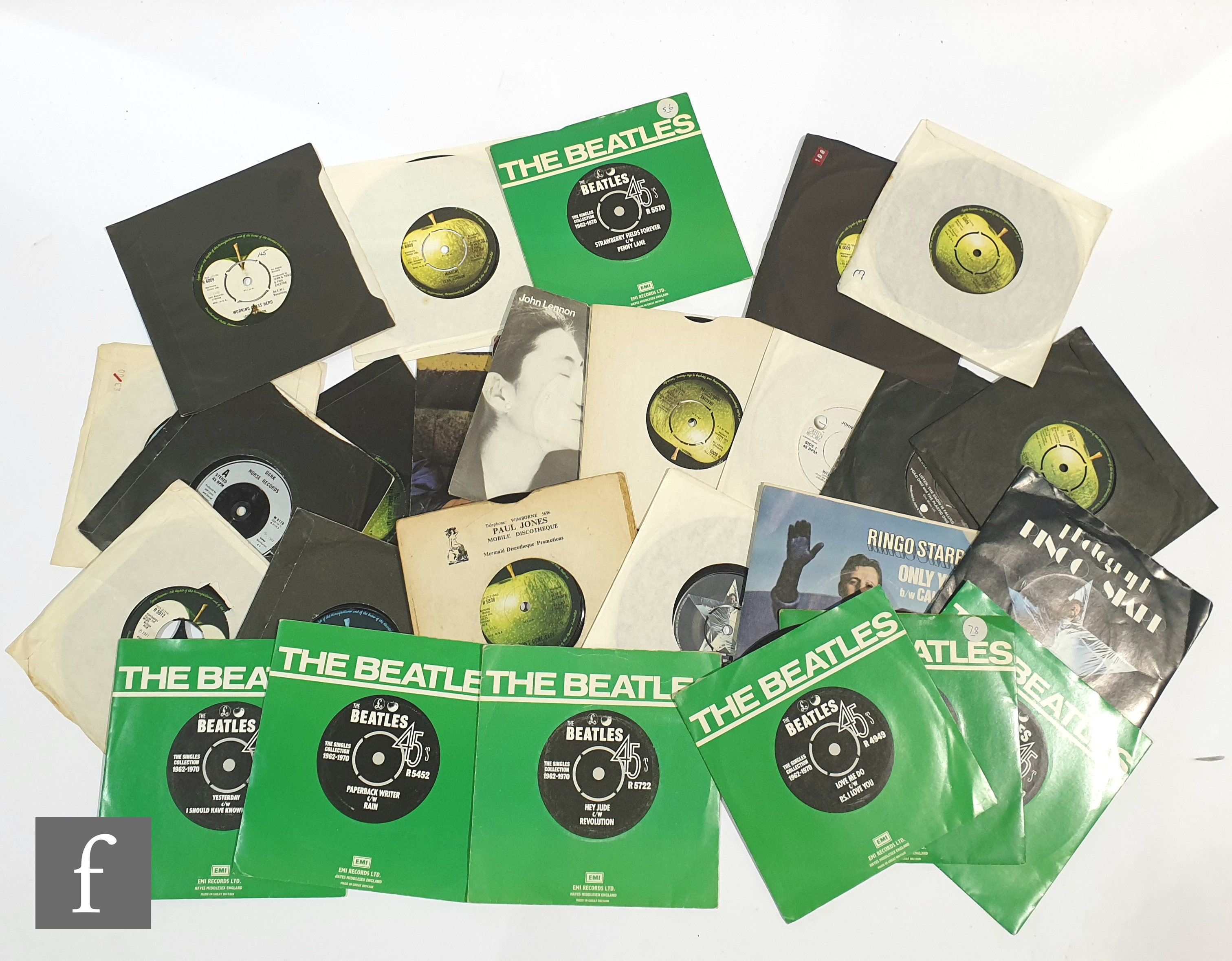 A collection of John Lennon, George Harrison, Ringo Starr and The Beatles 7 inch singles to