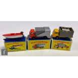 Three Lesney Matchbox diecast models, comprising 7c Refuse Truck with orange-red body, 37c Dodge