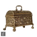 A 19th Century Dutch silver marriage casket decorated with pierced and engraved floral decoration to