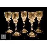 A set of five early 20th Century Thomas Webb & Sons Rock Crystal liqueur glasses, each with a