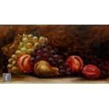 ANNIE MORLEY (LATE 19TH CENTURY) - Pears and grapes on a ledge, oil on canvas, signed, framed,