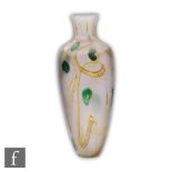 A later 20th Century studio glass vase by Carin Von Drehle of ovoid form with flared collar neck,