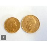 A George V full sovereign dated 1912 and an Edward VII half sovereign dated 1910. (2)