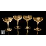 A set of six St Louis crystal champagne coupes in the Vic pattern, with a mitre and printie cut