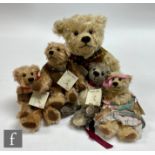 A collection of five 1990s artist Munchy Bears by Becky teddy bears, comprising Victor, limited