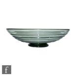 A Whitefriars glass bowl of shallow footed form designed by Tom Hill, pattern number 9031, ribbon