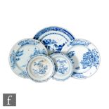 A collection of Chinese 18th Century blue and white export porcelain dishes, to include two small