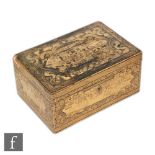 A 19th Century Chinese black lacquer and gilded box, finely decorated with cartouche panels