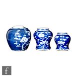 A collection of three Chinese blue and white vases/jars, to include two baluster form vases (lacking