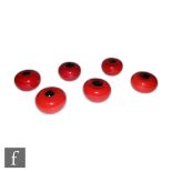 A set of six contemporary studio glass tomato paperweights, width 7cm, S/D. (6)