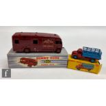 Two Dinky Toys diecast models, comprising 981 Horse Box in maroon with red hubs, and a 343 Farm